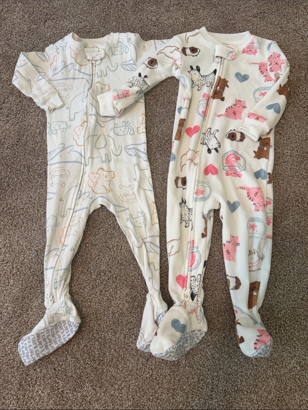 Baby Girls' Animal Print Footed One-Piece - White with Pink & Brown